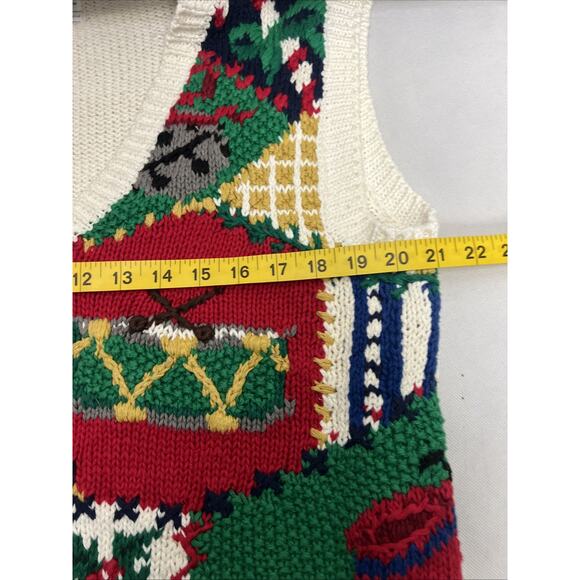 Vtg Ashley XL Hand Knit Christmas Sweater Cardigan V-Neck Button - Picture 8 of 10